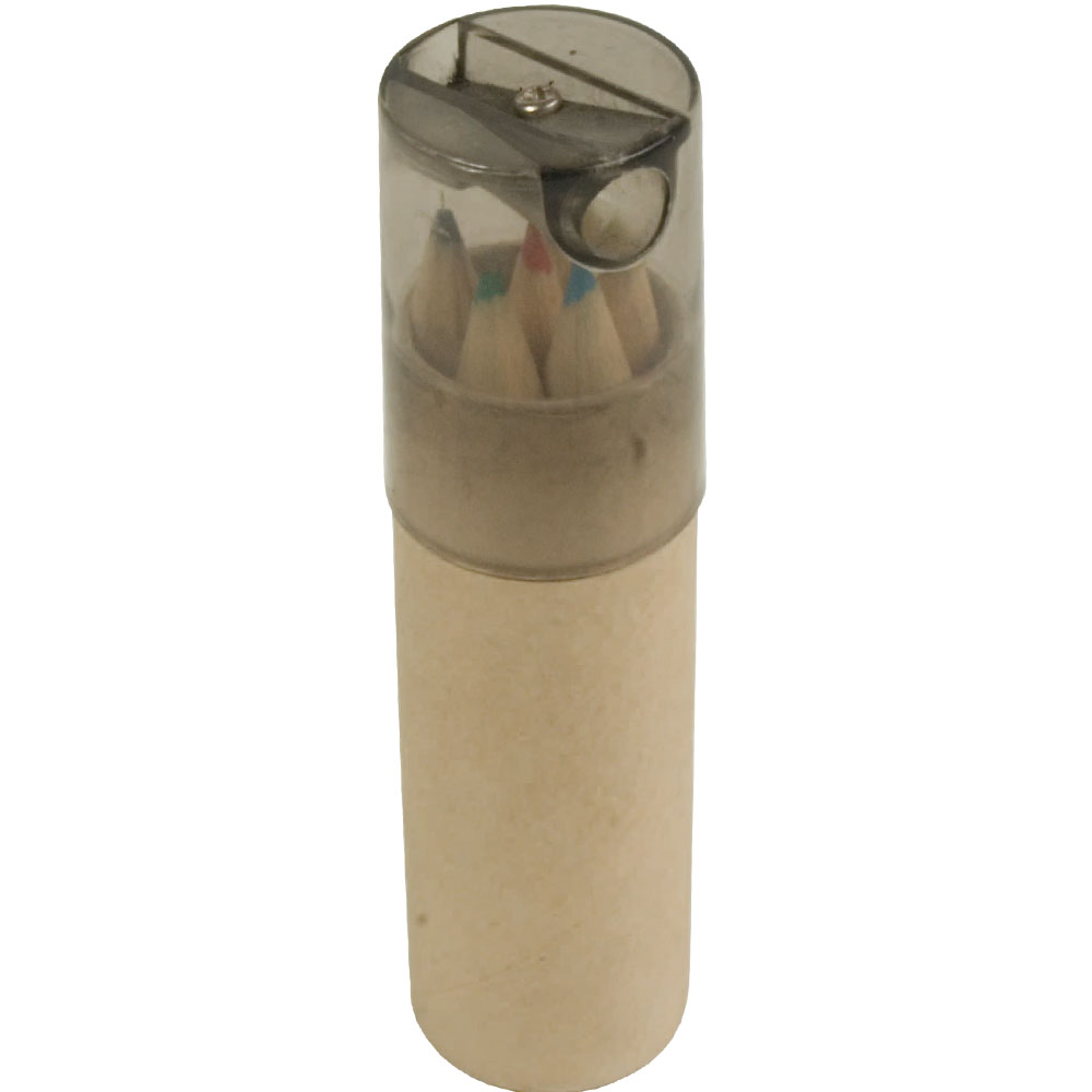 Set di 6 matite in legno colorate a sezione esagonale in confezione cilindrica di cartone 1 Set di 6 matite in legno colorate a sezione esagonale in confezione cilindrica di cartone