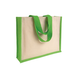 Shopper con soffietto in juta e canvas