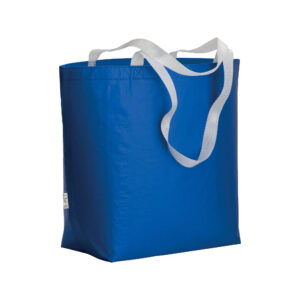 Shopper in R-PET laminato con soffietto alla base - manici lunghi in poliestere