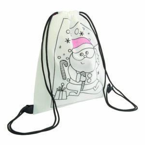 Set di 5 pastelli a cera colorati in mini zaino colorabile in TNT (Stampa Natalizia)