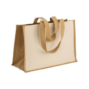 Shopper in cotone 280 g/m2 con soffietto dettagli in juta