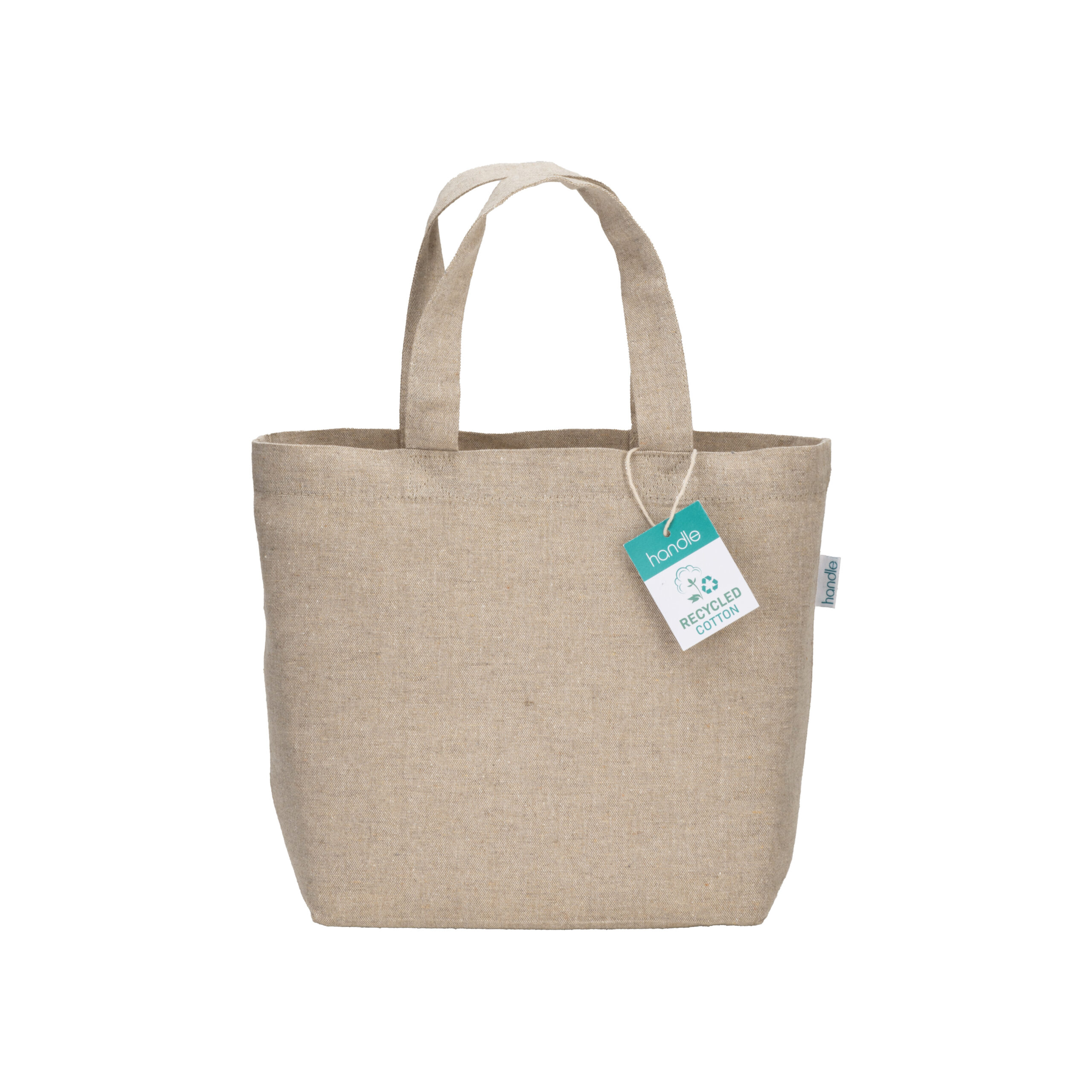 Shopper in cotone riciclato 150 g/m2 con manici corti 1 Shopper in cotone riciclato 150 g/m2 con manici corti