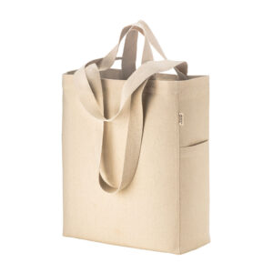 Shopper in cotone canvas riciclato da 280 g/m2 con doppi manici e soffietto